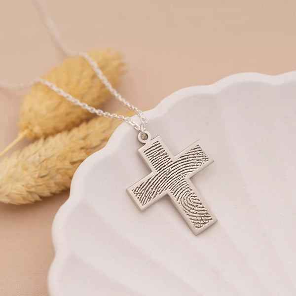 Cross Fingerprint Necklace